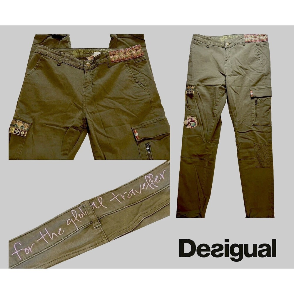 Desigual - Women's - "Pants For The Global Traveller" Size Large - Olive Green